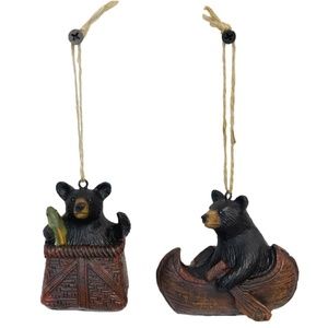 Bear Cubs On Canoe & Basket Ornaments
